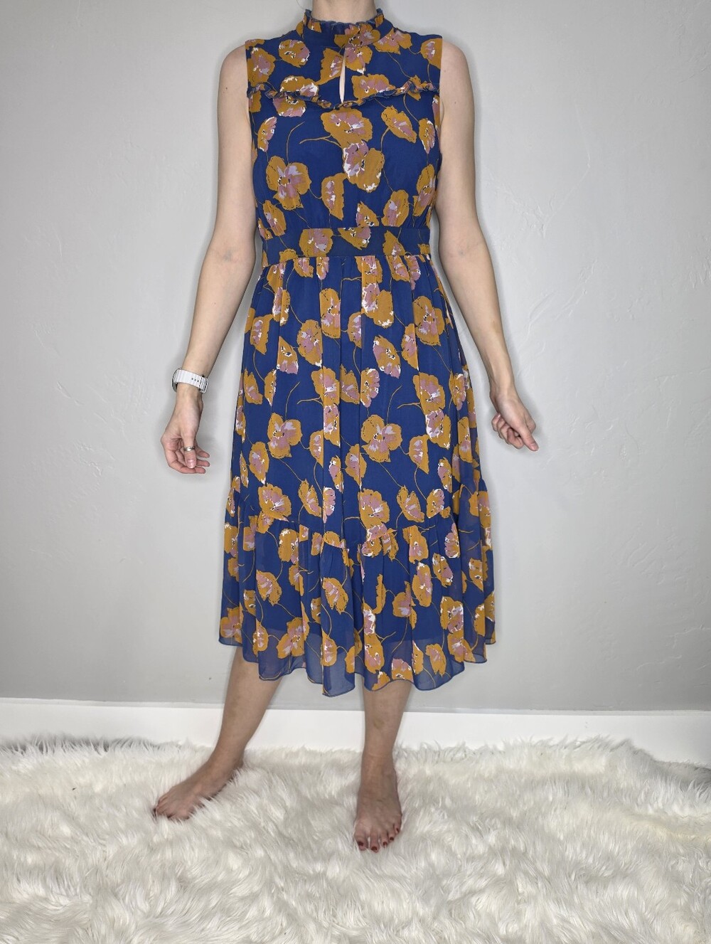 Modcloth Navy Floral Midi Dress with Orange Blooms